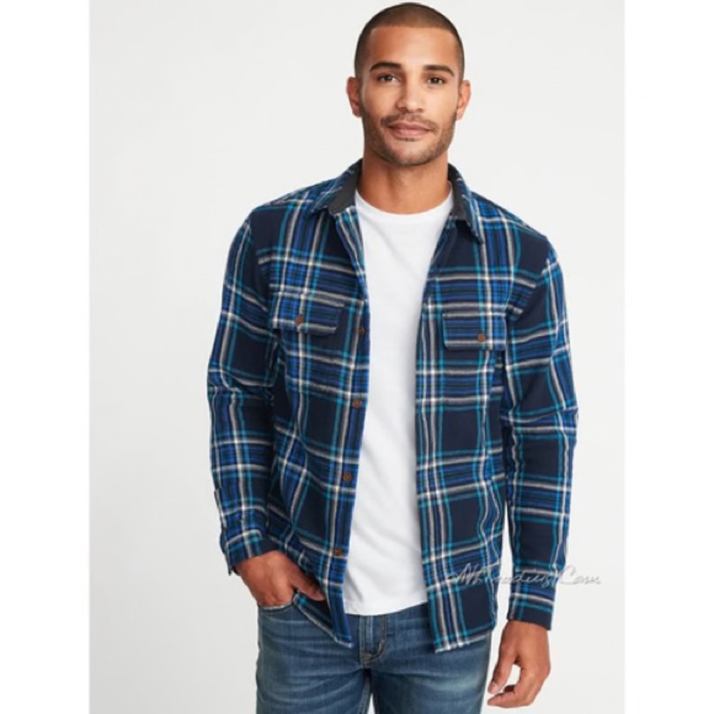 Old Navy | MD Men's Blue and White Button-Down Plaid Shirt | Regular Fit